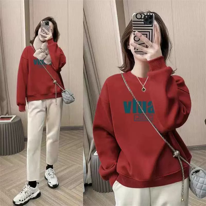 Oversized Crewneck Fleece - 여성용 오버사이즈 크루넥 스웨트셔츠, 플리스 안감