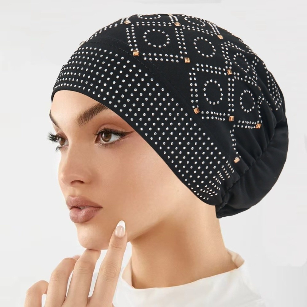 Street Fashion Hijab - 편안한 다이아몬드 장식 여성용 헤드스카프 모자