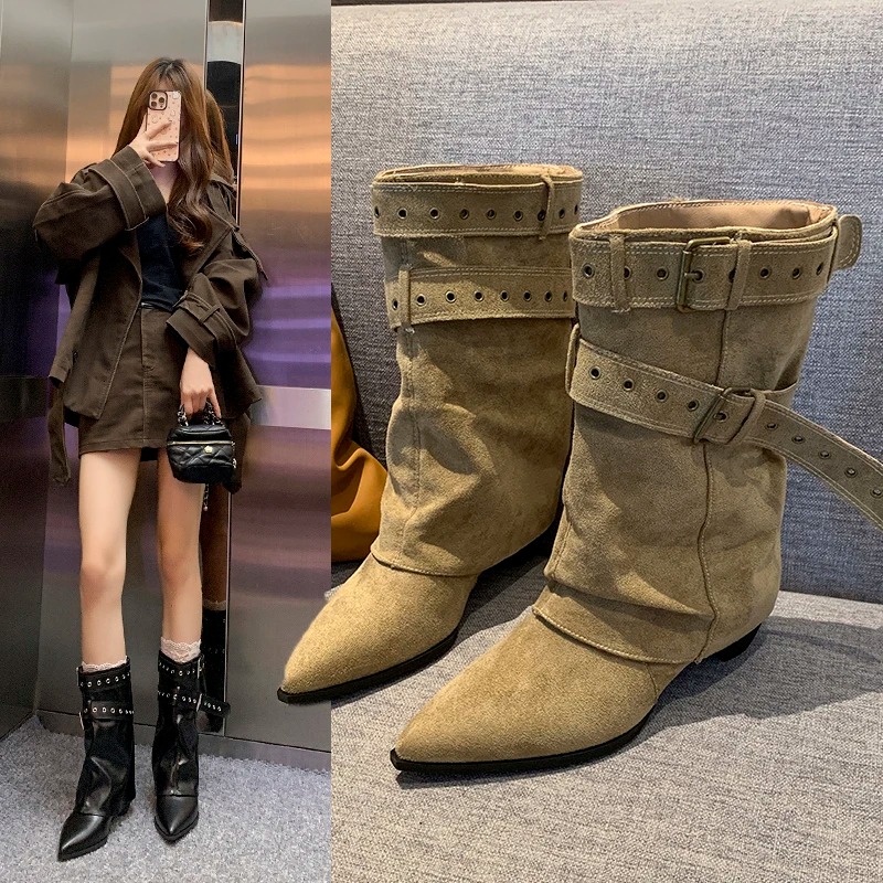 Street Fashion Trends - 2025 뾰족코 여성 겨울 부츠 디자이너