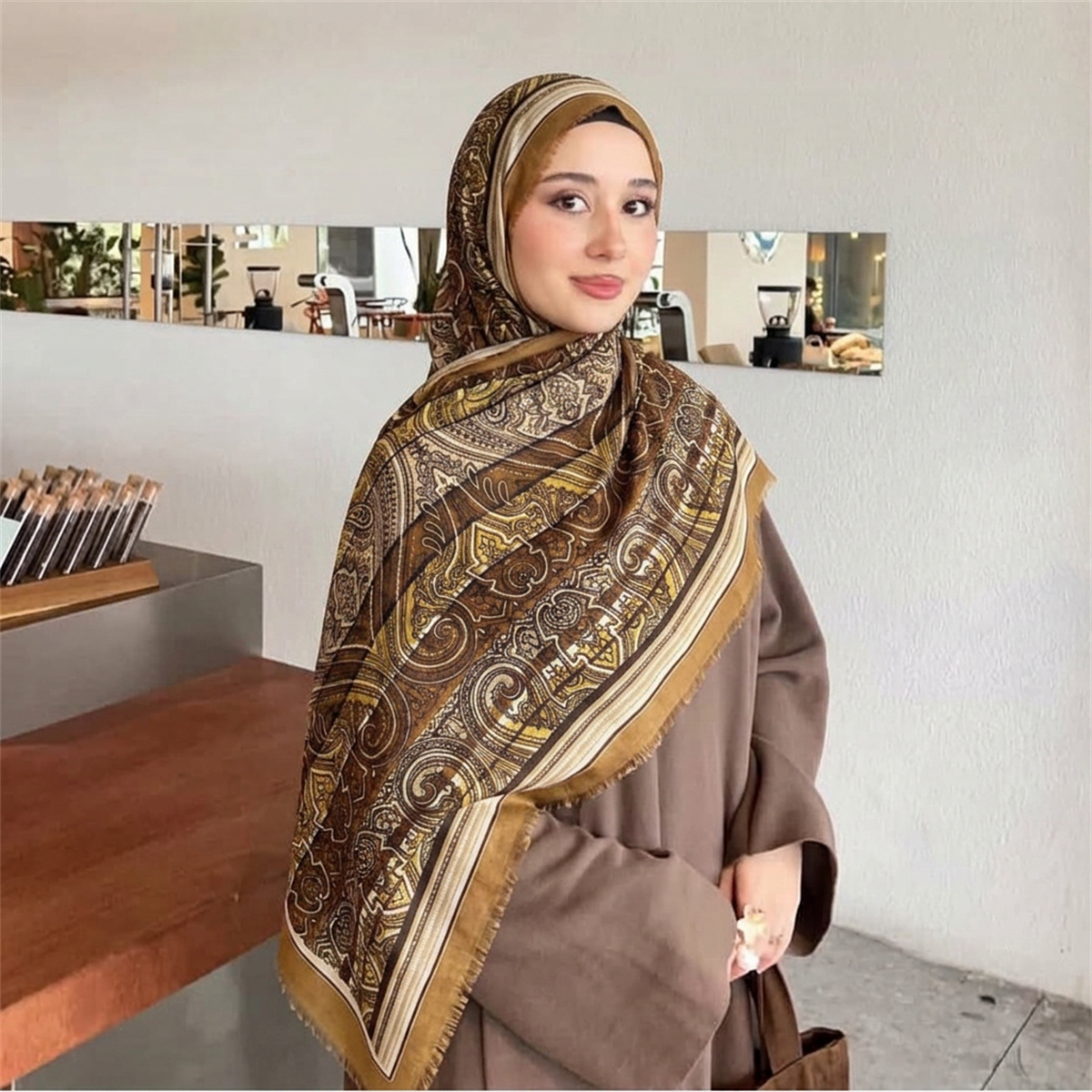 Street Fashion Hijab - 빈티지 페이즐리 프린트 히잡 스카프 부드럽고