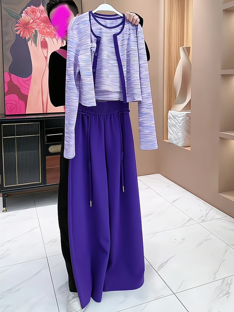 Street Fashion Online - 세련된 와이드 레그 팬츠 세트 여성