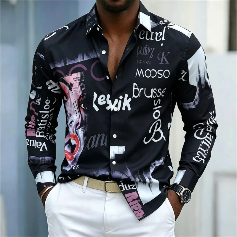 남성용 프린트 긴팔 셔츠, 슬림핏 칼라, 스트릿 스타일 - Street Fashion Men 리뷰 및 가격