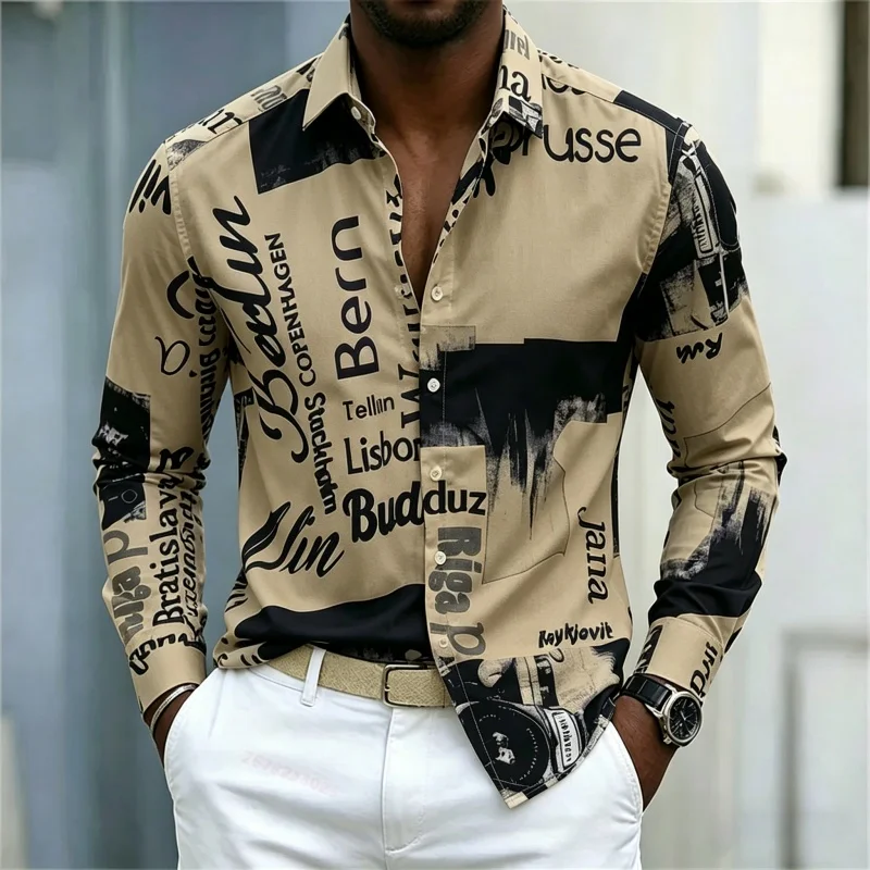 남성용 프린트 긴팔 셔츠, 슬림핏 칼라, 스트릿 스타일 - Street Fashion Men 리뷰 및 가격