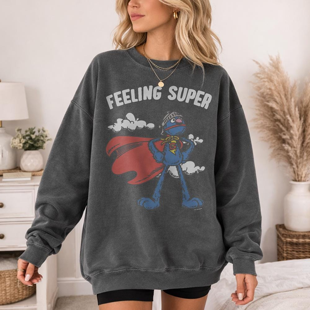 세서미 스트리트 슈퍼 그로버 공식 라이선스 성인용 오버 - Oversized Crewneck Fleece 리뷰 및 가격