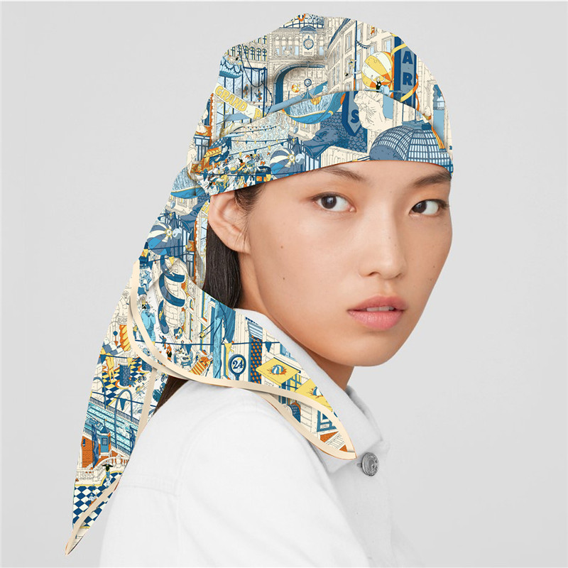 실크 스카프 여성 도시 거리 인쇄 스퀘어 스카프 머리  - Street Fashion Hijab 리뷰 및 가격