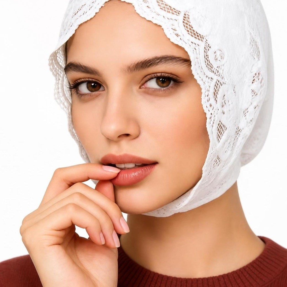 레이스 장식 터번 캡 넥 워머 헤드웨어 블랙 화이트 헤 - Street Fashion Hijab 리뷰 및 가격