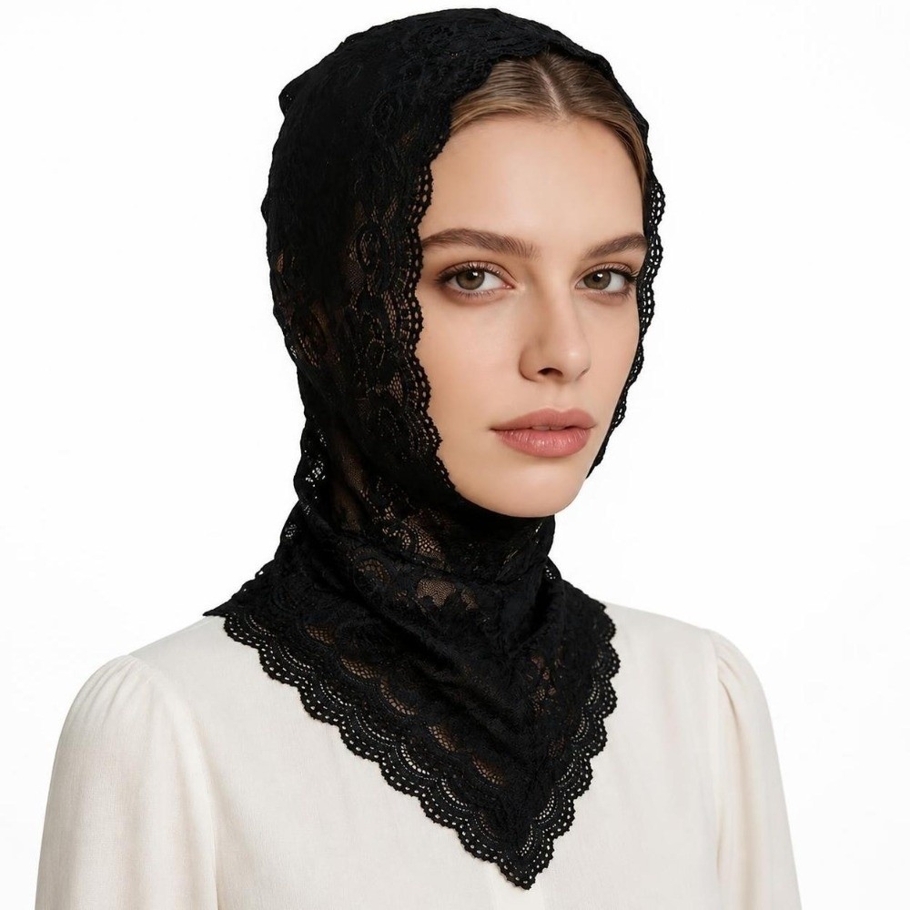 레이스 장식 터번 캡 넥 워머 헤드웨어 블랙 화이트 헤 - Street Fashion Hijab 리뷰 및 가격