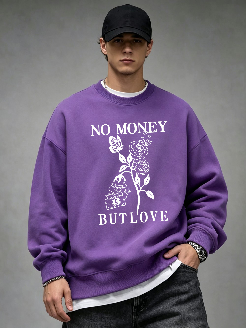 돈은 없지만 사랑이 있다 프린트 남성용 후드티 가을 플 - Oversized Crewneck Fleece 리뷰 및 가격