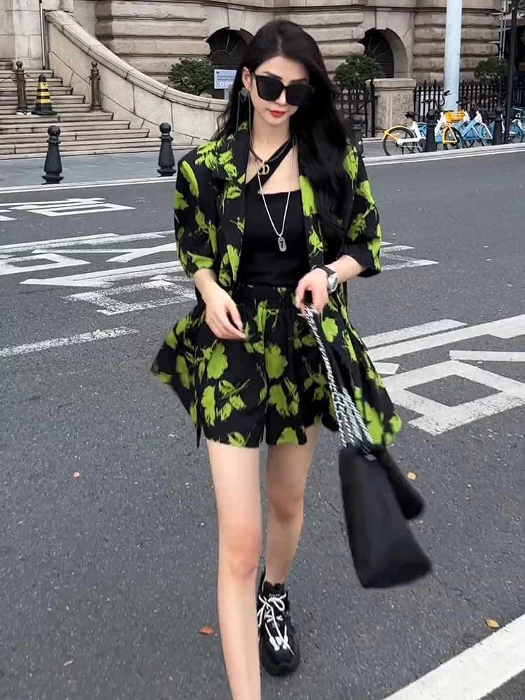 패셔너블한 프린트 수트 세트 여성용 봄여름 얇은 캐주얼 - Street Fashion Online 리뷰 및 가격