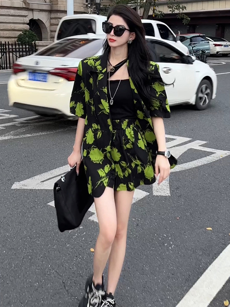 패셔너블한 프린트 수트 세트 여성용 봄여름 얇은 캐주얼 - Street Fashion Online 리뷰 및 가격