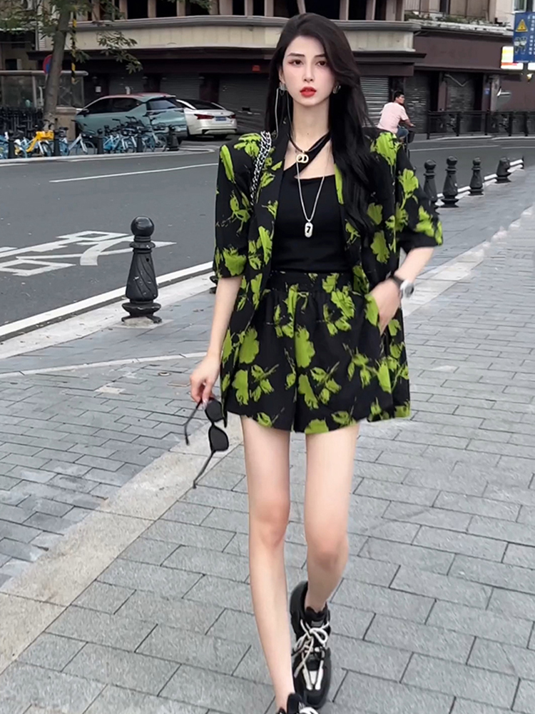 패셔너블한 프린트 수트 세트 여성용 봄여름 얇은 캐주얼 - Street Fashion Online 리뷰 및 가격