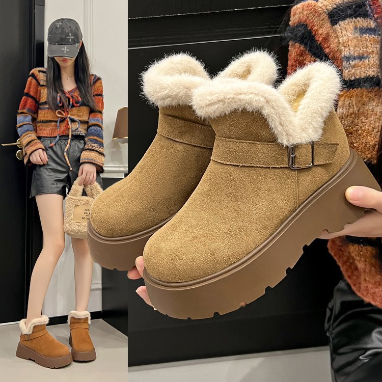 겨울 패션 두꺼운 밑창 여성용 스노우 부츠 벨트 버클  - Street Fashion Online 리뷰 및 가격