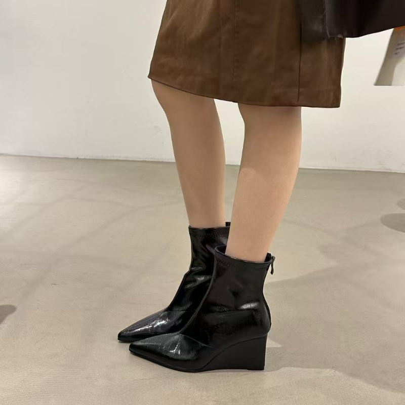 가을 겨울 빈티지 웨지 힐 여성 앵클 부츠 패션 포인티 - Street Fashion Female 리뷰 및 가격