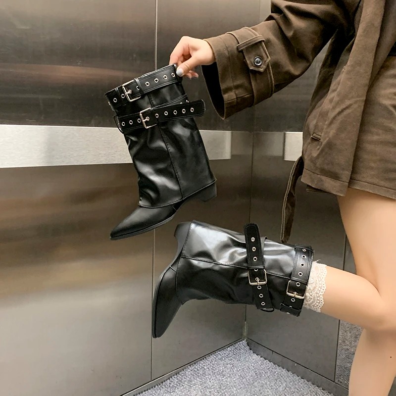 2025 뾰족코 여성 겨울 부츠 디자이너 미드 힐 우아 - Street Fashion Trends 리뷰 및 가격