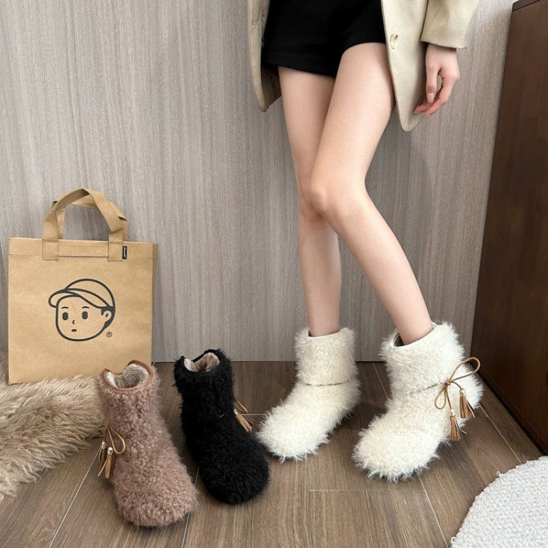 단색 플리스 안감 흰색 여성 신발 따뜻한 플랫 슈즈 시 - Street Fashion Online 리뷰 및 가격