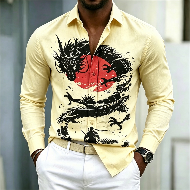 2026 신상 남성 셔츠 화이트 블랙 레드 배색 드래곤 - Street Fashion Men 리뷰 및 가격