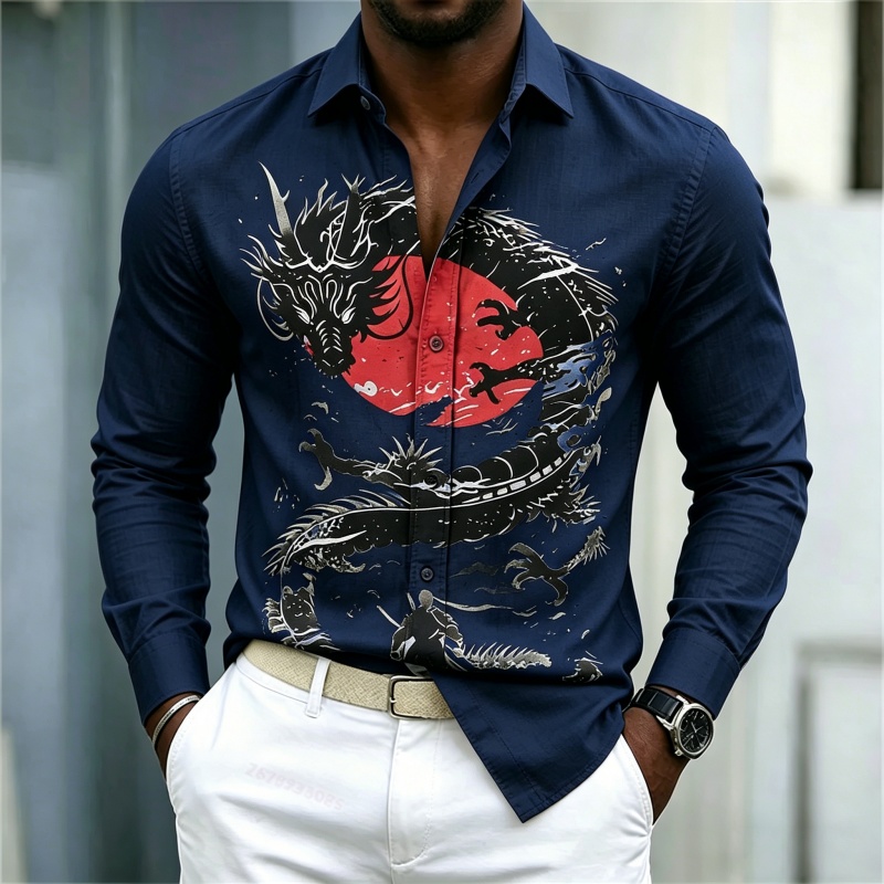 2026 신상 남성 셔츠 화이트 블랙 레드 배색 드래곤 - Street Fashion Men 리뷰 및 가격