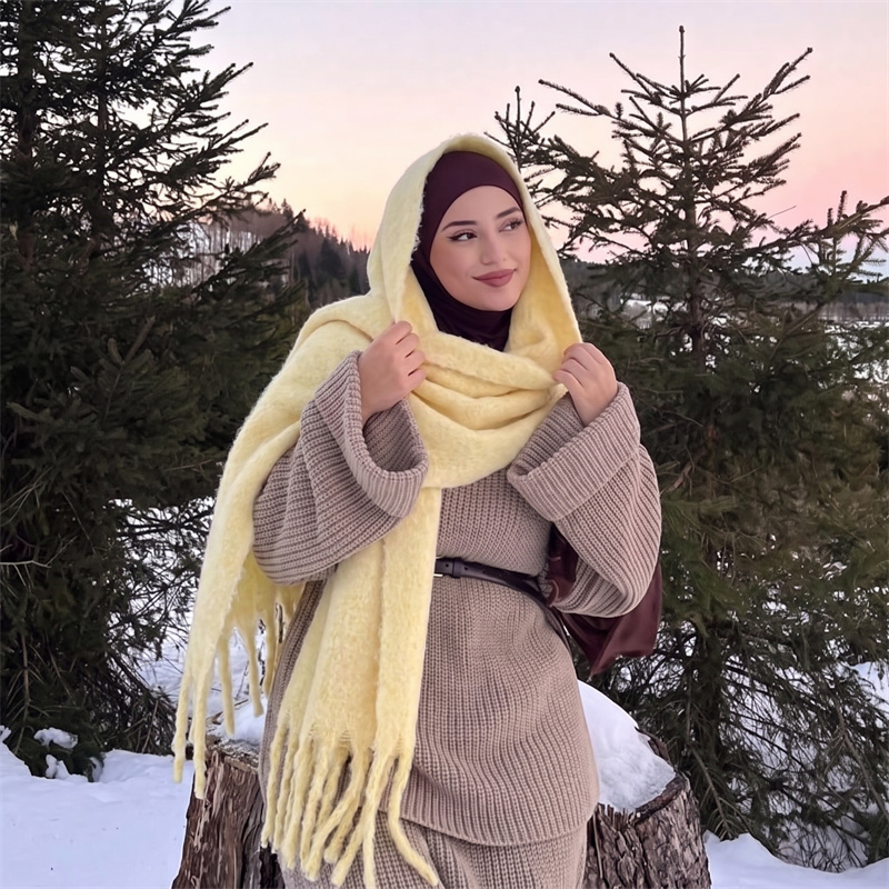 빈티지 플레인 모헤어 태슬 스카프 여성용 푹신한 보온  - Street Fashion Hijab 리뷰 및 가격
