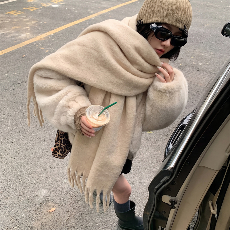 36가지 색상의 솔리드 모헤어 프린지 스카프 여성용 푹 - Street Fashion Hijab 리뷰 및 가격