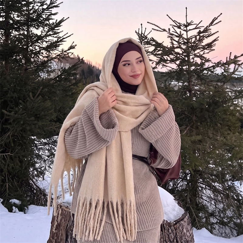 36가지 색상의 솔리드 모헤어 프린지 스카프 여성용 푹 - Street Fashion Hijab 리뷰 및 가격