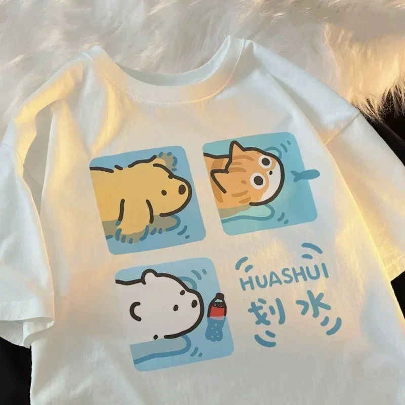 만화 귀여운 고양이와 개 패턴 재미 있은 여성 티셔츠  - Fashion Street Cat 리뷰 및 가격