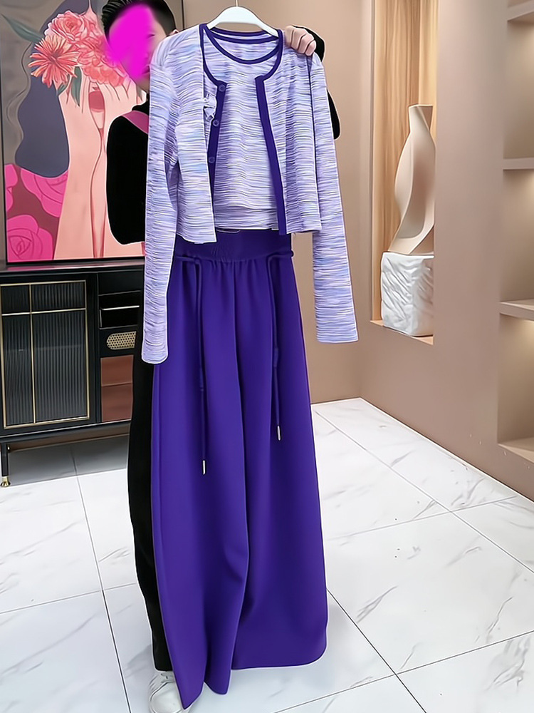 세련된 와이드 레그 팬츠 세트 여성 가을 의상 카디건  - Street Fashion Online 리뷰 및 가격