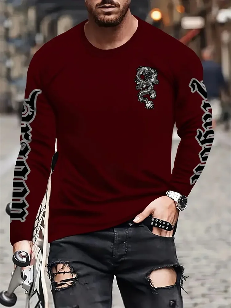 심플 롱텡 프린트 가을 패션 크루넥 남성 긴팔 티셔츠  - Street Fashion Jersey 리뷰 및 가격