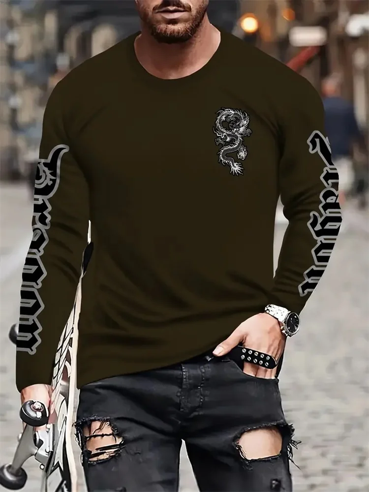 심플 롱텡 프린트 가을 패션 크루넥 남성 긴팔 티셔츠  - Street Fashion Jersey 리뷰 및 가격