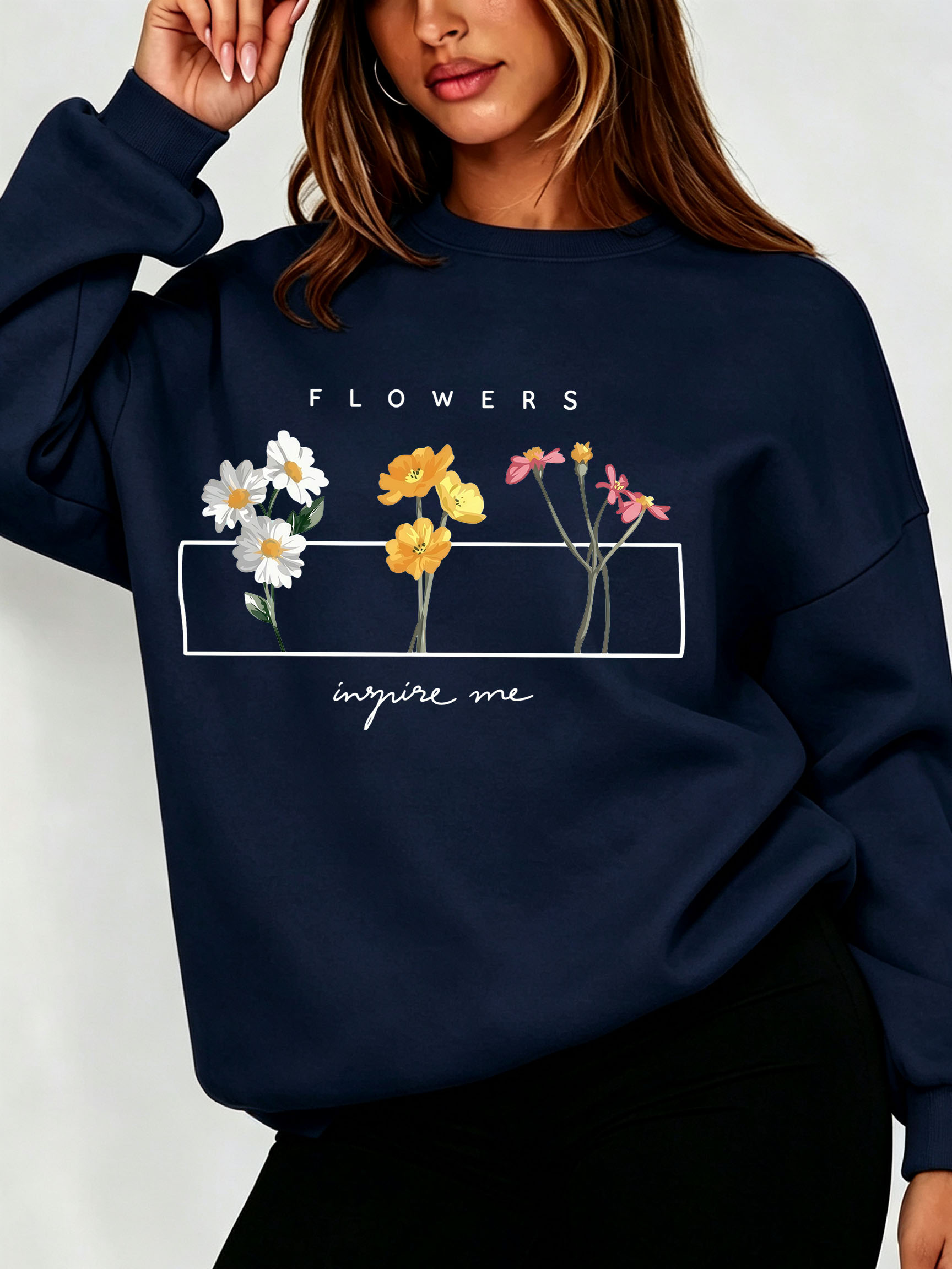 여성 데이지 플로럴 스웨트셔츠 미니멀 와일드플라워 레터 - Oversized Crewneck Fleece 리뷰 및 가격