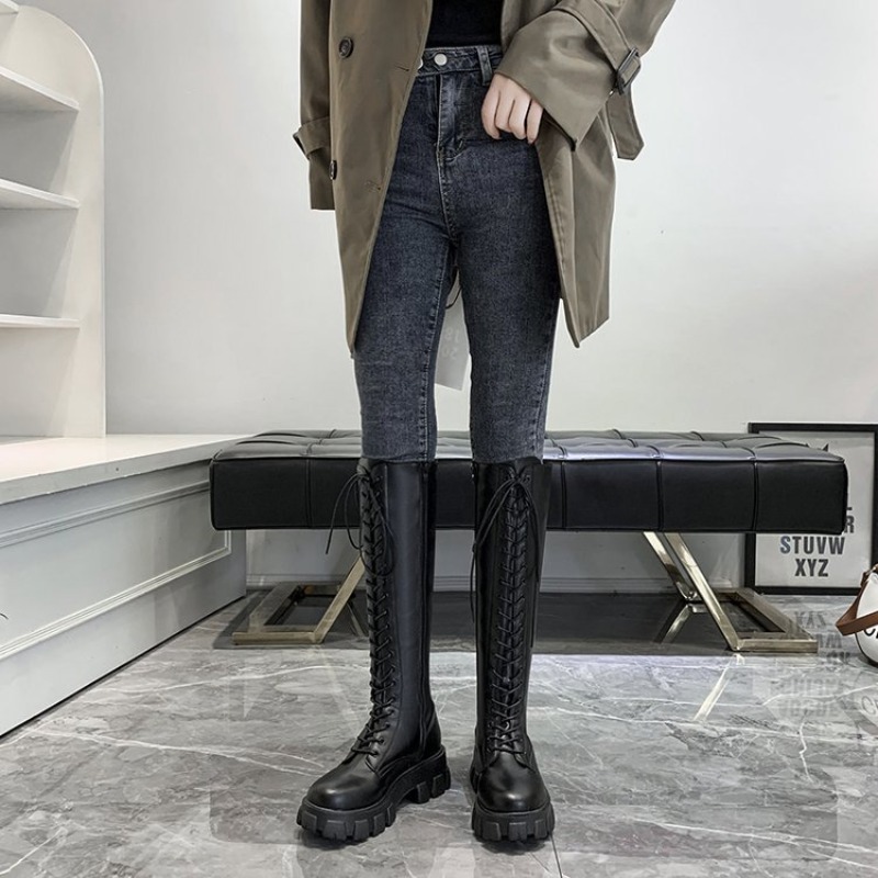 여성용 니하이 부츠 레이스업 컴뱃 부티 플랫폼 러그 솔 - Street Fashion Female 리뷰 및 가격