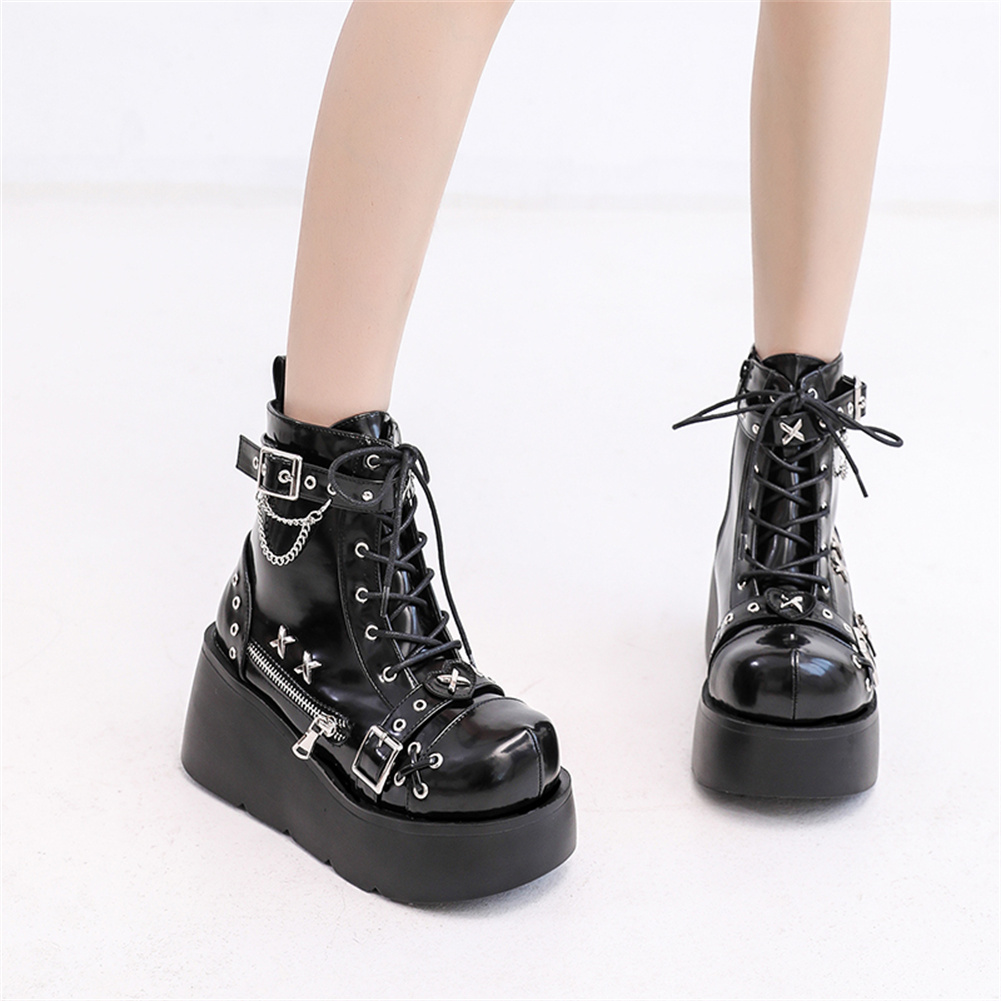 브랜드 새 숙녀 고스 플랫폼 발목 부츠 패션 버클 지퍼 - Street Fashion Female 리뷰 및 가격