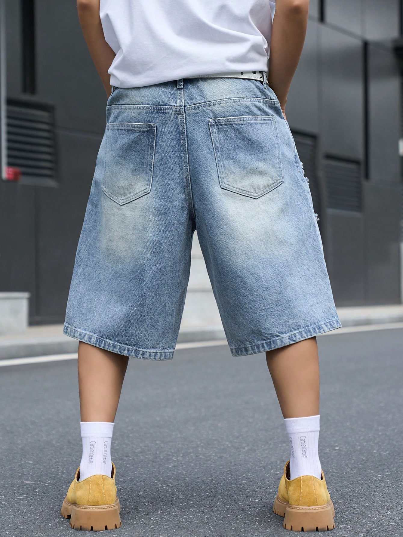 남성용 루즈핏 데님 버뮤다 반바지, 빈티지 디스트레스드 - Street Fashion Hip Hop 리뷰 및 가격